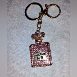 Sparkly Pink Parfum No. 5 Bottle Keychain